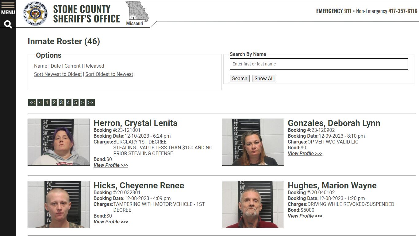 Inmate Roster - Current Inmates Booking Date Descending - Stone County ...